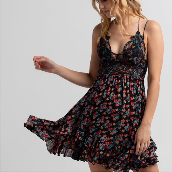 Free People Dresses & Skirts - NEW Free People One Adella Printed Slip Mini Crochet Lace Dress